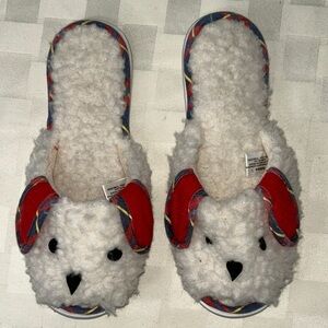 Totes Fuzzy Animal Slippers with Red Accents